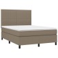 vidaXL Κρεβάτι Boxspring με Στρώμα & LED Taupe 140x190 εκ. Υφασμάτινο