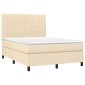 vidaXL Κρεβάτι Boxspring με Στρώμα & LED Κρεμ 140x190 εκ. Υφασμάτινο