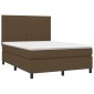 vidaXL Κρεβάτι Boxspring με Στρώμα & LED Σκ.Καφέ 140x200 εκ Υφασμάτινο