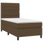 vidaXL Κρεβάτι Boxspring με Στρώμα & LED Σκ.Καφέ 90x190 εκ. Υφασμάτινο