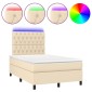 vidaXL Κρεβάτι Boxspring με Στρώμα & LED Κρεμ 120x200 εκ. Υφασμάτινο