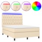 vidaXL Κρεβάτι Boxspring με Στρώμα & LED Κρεμ 140x190 εκ. Υφασμάτινο
