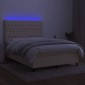 vidaXL Κρεβάτι Boxspring με Στρώμα & LED Κρεμ 140x190 εκ. Υφασμάτινο