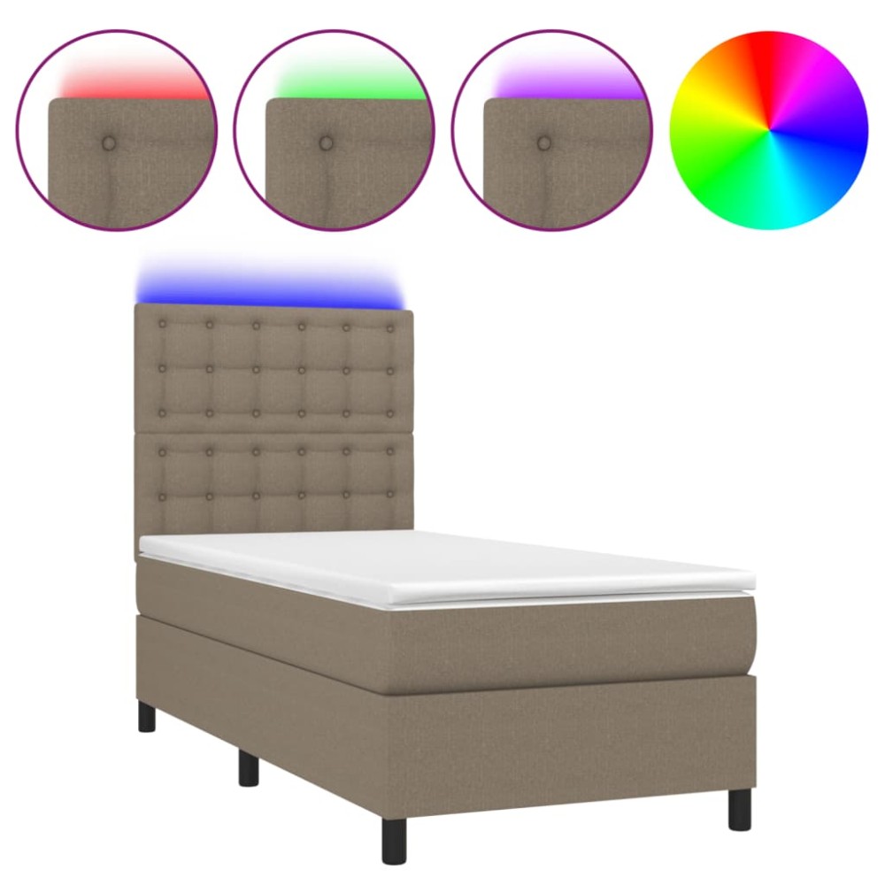 vidaXL Κρεβάτι Boxspring με Στρώμα & LED Taupe 80x200 εκ. Υφασμάτινο