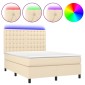vidaXL Κρεβάτι Boxspring με Στρώμα & LED Κρεμ 140x190 εκ. Υφασμάτινο