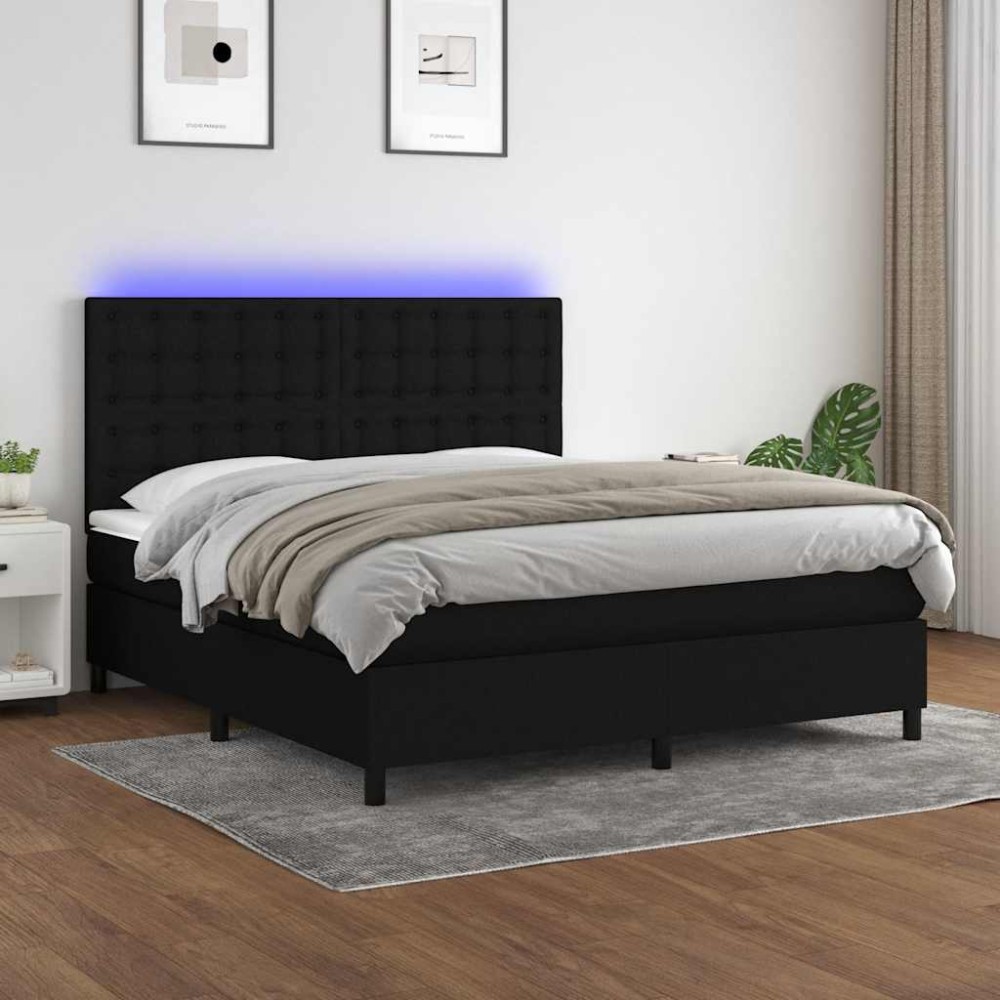 vidaXL Κρεβάτι Boxspring με Στρώμα & LED Μαύρο 160x200 εκ. Υφασμάτινο
