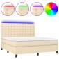 vidaXL Κρεβάτι Boxspring με Στρώμα & LED Κρεμ 180x200 εκ. Υφασμάτινο