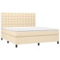 vidaXL Κρεβάτι Boxspring με Στρώμα & LED Κρεμ 180x200 εκ. Υφασμάτινο