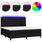 vidaXL Κρεβάτι Boxspring με Στρώμα & LED Μαύρο 200x200 εκ. Υφασμάτινο