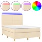 vidaXL Κρεβάτι Boxspring με Στρώμα & LED Κρεμ 140x190 εκ. Υφασμάτινο