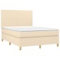 vidaXL Κρεβάτι Boxspring με Στρώμα & LED Κρεμ 140x190 εκ. Υφασμάτινο