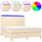 vidaXL Κρεβάτι Boxspring με Στρώμα & LED Κρεμ 180x200 εκ. Υφασμάτινο