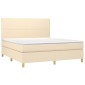 vidaXL Κρεβάτι Boxspring με Στρώμα & LED Κρεμ 180x200 εκ. Υφασμάτινο