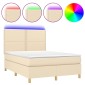 vidaXL Κρεβάτι Boxspring με Στρώμα & LED Κρεμ 140x200 εκ. Υφασμάτινο