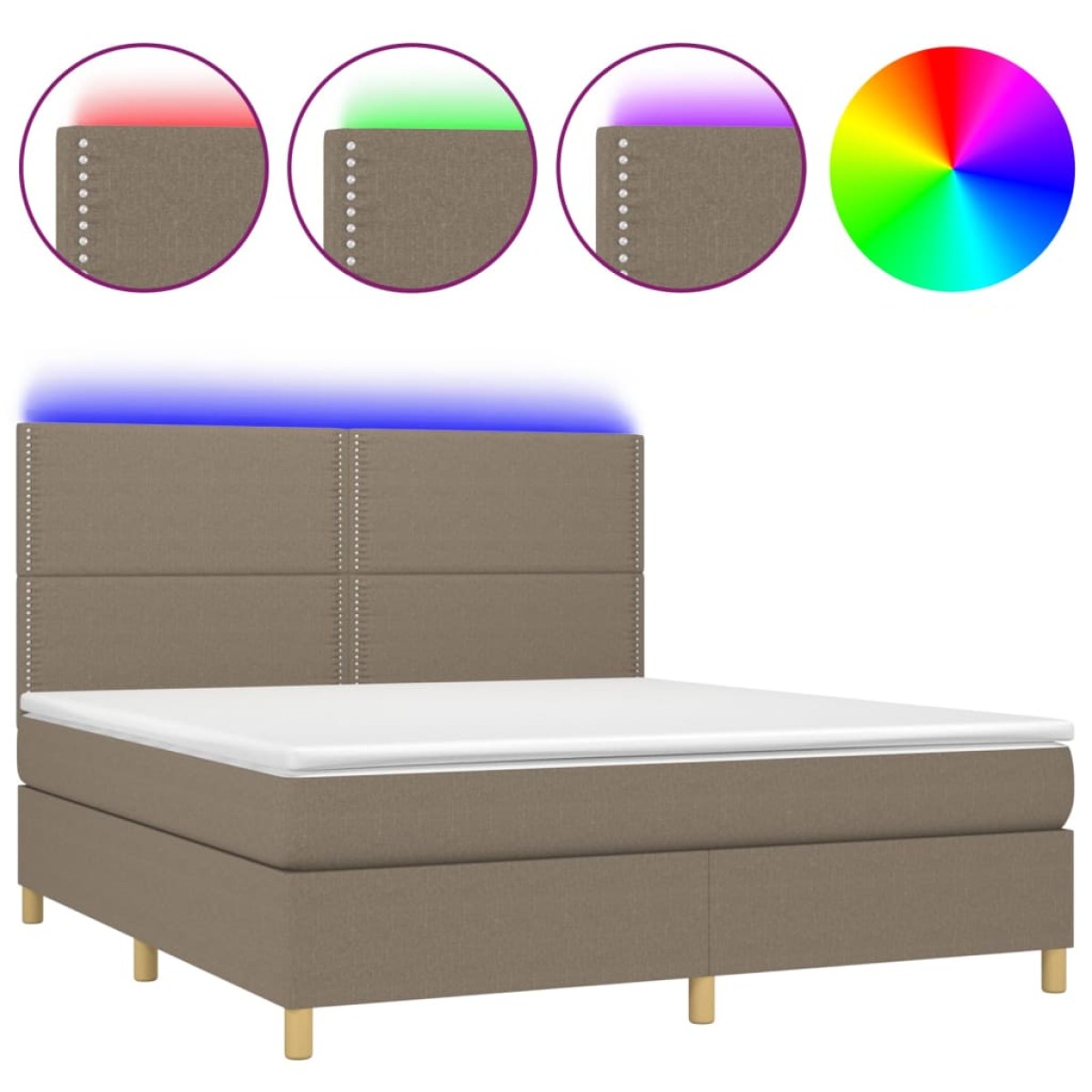 vidaXL Κρεβάτι Boxspring με Στρώμα & LED Taupe 180x200 εκ. Υφασμάτινο