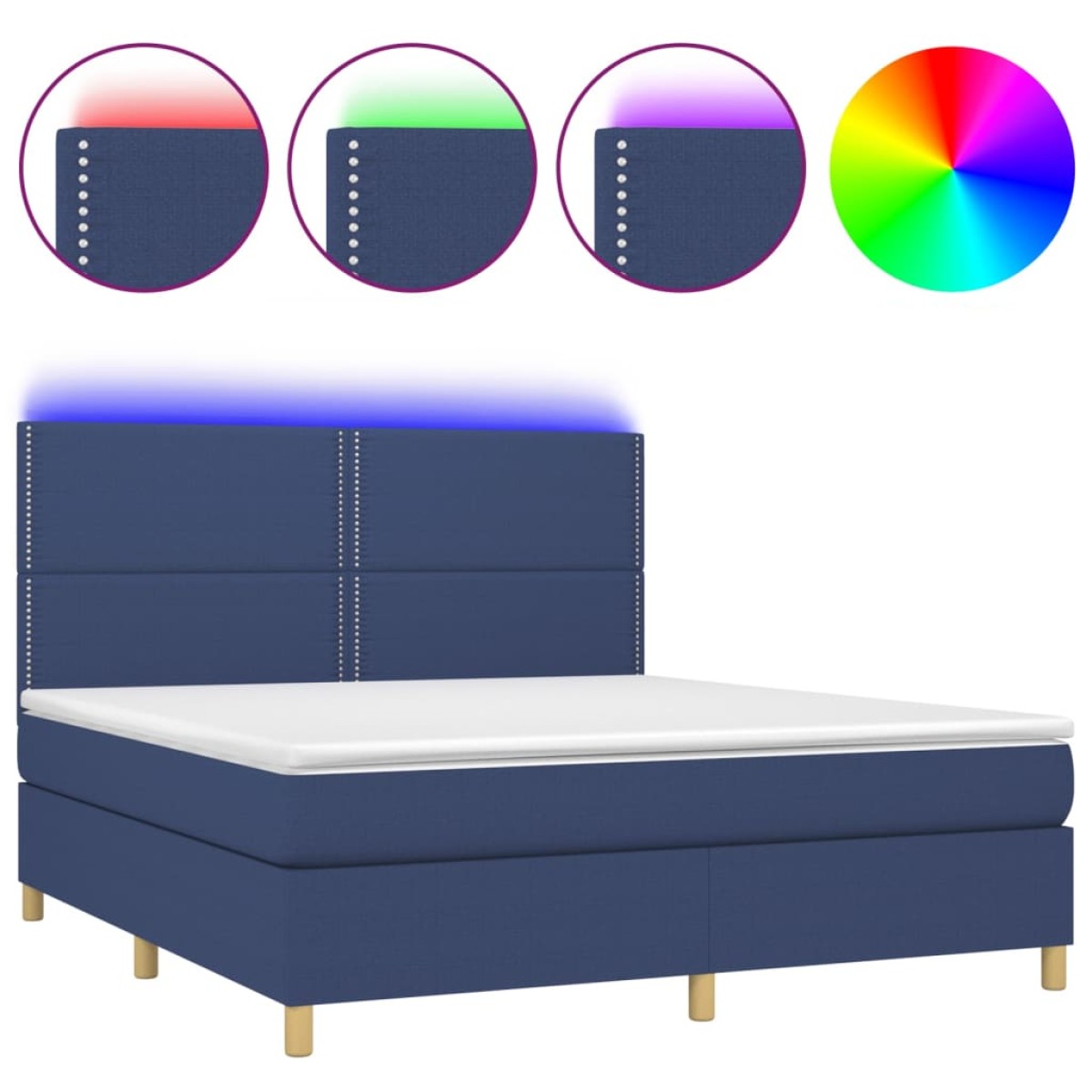 vidaXL Κρεβάτι Boxspring με Στρώμα & LED Μπλε 180x200 εκ. Υφασμάτινο