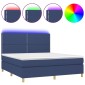 vidaXL Κρεβάτι Boxspring με Στρώμα & LED Μπλε 180x200 εκ. Υφασμάτινο