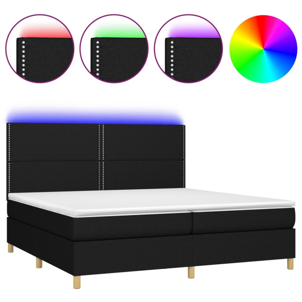 vidaXL Κρεβάτι Boxspring με Στρώμα & LED Μαύρο 200x200 εκ. Υφασμάτινο