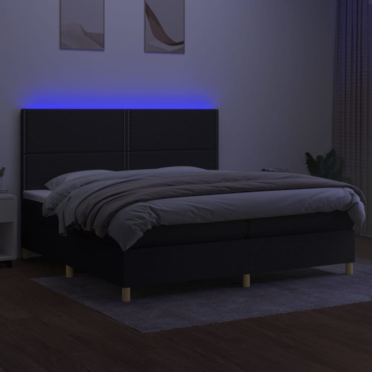 vidaXL Κρεβάτι Boxspring με Στρώμα & LED Μαύρο 200x200 εκ. Υφασμάτινο