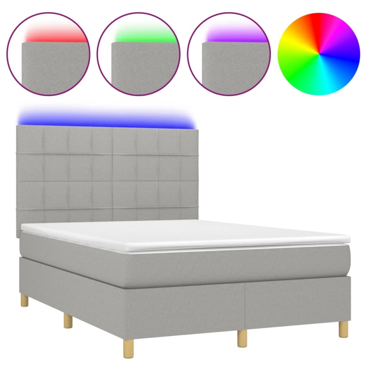 vidaXL Κρεβάτι Boxspring με Στρώμα & LED Αν.Γκρι 140x190εκ. Υφασμάτινο