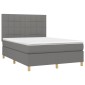 vidaXL Κρεβάτι Boxspring με Στρώμα & LED Σκ.Γκρι 140x190εκ. Υφασμάτινο