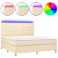 vidaXL Κρεβάτι Boxspring με Στρώμα & LED Κρεμ 180x200 εκ. Υφασμάτινο