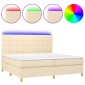 vidaXL Κρεβάτι Boxspring με Στρώμα & LED Κρεμ 200x200 εκ. Υφασμάτινο