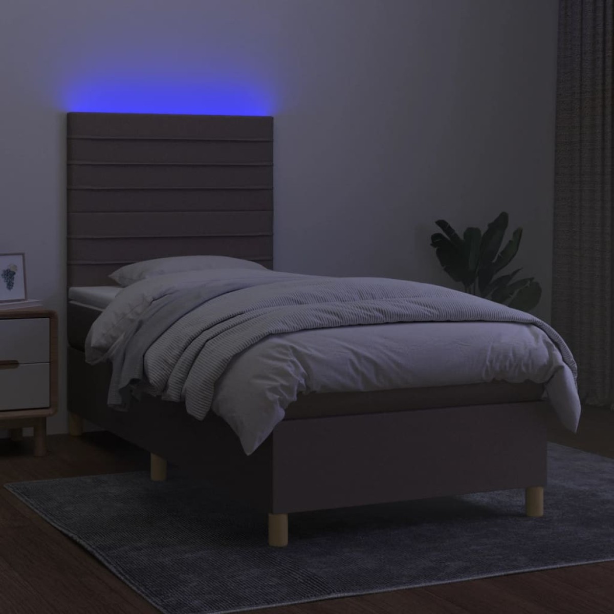 vidaXL Κρεβάτι Boxspring με Στρώμα & LED Taupe 90x190 εκ. Υφασμάτινο