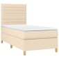 vidaXL Κρεβάτι Boxspring με Στρώμα & LED Κρεμ 90x190 εκ. Υφασμάτινο