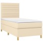 vidaXL Κρεβάτι Boxspring με Στρώμα & LED Κρεμ 90x200 εκ. Υφασμάτινο