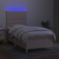 vidaXL Κρεβάτι Boxspring με Στρώμα & LED Κρεμ 90x200 εκ. Υφασμάτινο
