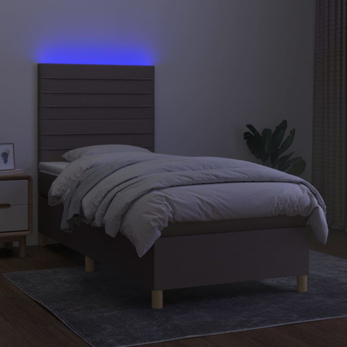 vidaXL Κρεβάτι Boxspring με Στρώμα & LED Taupe 100x200 εκ. Υφασμάτινο