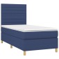 vidaXL Κρεβάτι Boxspring με Στρώμα & LED Μπλε 100x200 εκ. Υφασμάτινο