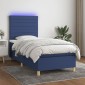 vidaXL Κρεβάτι Boxspring με Στρώμα & LED Μπλε 100x200 εκ. Υφασμάτινο