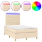 vidaXL Κρεβάτι Boxspring με Στρώμα & LED Κρεμ 120x200 εκ. Υφασμάτινο
