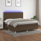 vidaXL Κρεβάτι Boxspring με Στρώμα & LED Σκ.Καφέ 160x200εκ. Υφασμάτινο