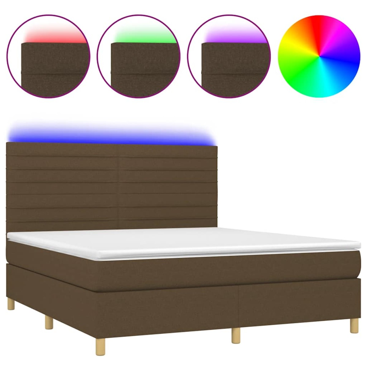 vidaXL Κρεβάτι Boxspring με Στρώμα & LED Σκ.Καφέ 180x200εκ. Υφασμάτινο