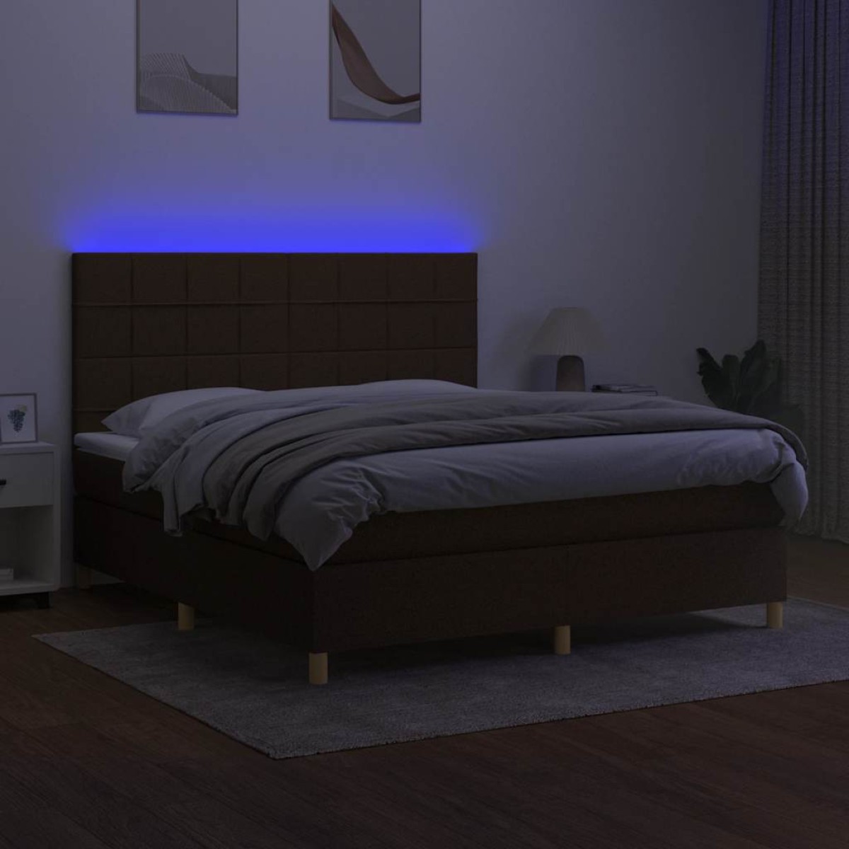 vidaXL Κρεβάτι Boxspring με Στρώμα & LED Σκ.Καφέ 180x200εκ. Υφασμάτινο