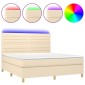 vidaXL Κρεβάτι Boxspring με Στρώμα & LED Κρεμ 180x200 εκ. Υφασμάτινο
