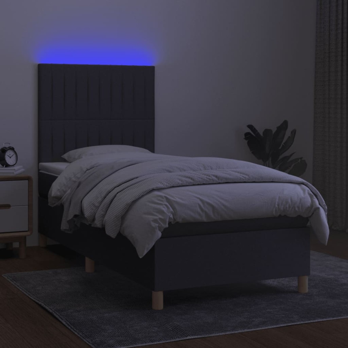 vidaXL Κρεβάτι Boxspring με Στρώμα & LED Σκ.Γκρι 80x200 εκ. Υφασμάτινο
