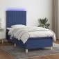 vidaXL Κρεβάτι Boxspring με Στρώμα & LED Μπλε 90x200 εκ. Υφασμάτινο