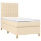 vidaXL Κρεβάτι Boxspring με Στρώμα & LED Κρεμ 100x200 εκ. Υφασμάτινο