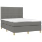 vidaXL Κρεβάτι Boxspring με Στρώμα & LED Σκ.Γκρι 140x190εκ. Υφασμάτινο