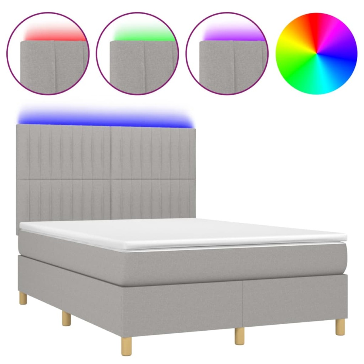 vidaXL Κρεβάτι Boxspring με Στρώμα & LED Αν.Γκρι 140x200εκ. Υφασμάτινο