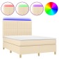 vidaXL Κρεβάτι Boxspring με Στρώμα & LED Κρεμ 140x200 εκ. Υφασμάτινο