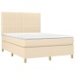 vidaXL Κρεβάτι Boxspring με Στρώμα & LED Κρεμ 140x200 εκ. Υφασμάτινο