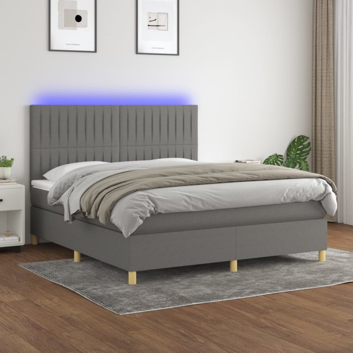 vidaXL Κρεβάτι Boxspring με Στρώμα & LED Σκ.Γκρι 160x200 εκ Υφασμάτινο