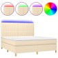 vidaXL Κρεβάτι Boxspring με Στρώμα & LED Κρεμ 160x200 εκ. Υφασμάτινο