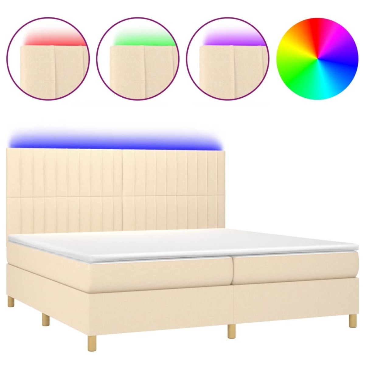 vidaXL Κρεβάτι Boxspring με Στρώμα & LED Κρεμ 200x200 εκ. Υφασμάτινο