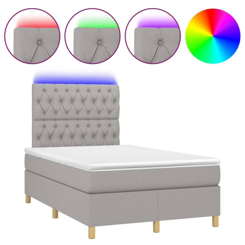 vidaXL Κρεβάτι Boxspring με Στρώμα & LED Αν.Γκρι 120x200 εκ Υφασμάτινο